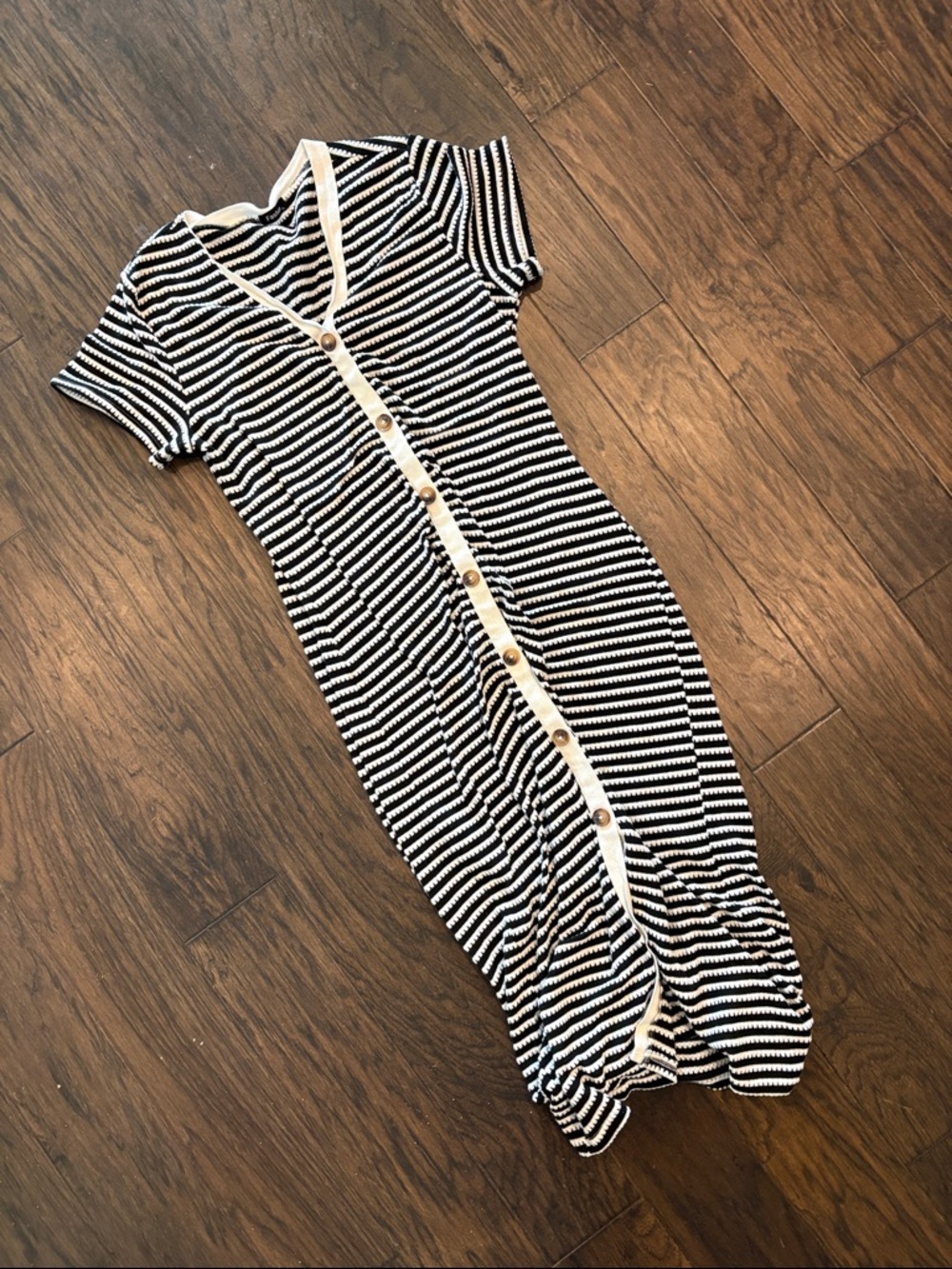 Striped Black & White Button-Front Knit Dress